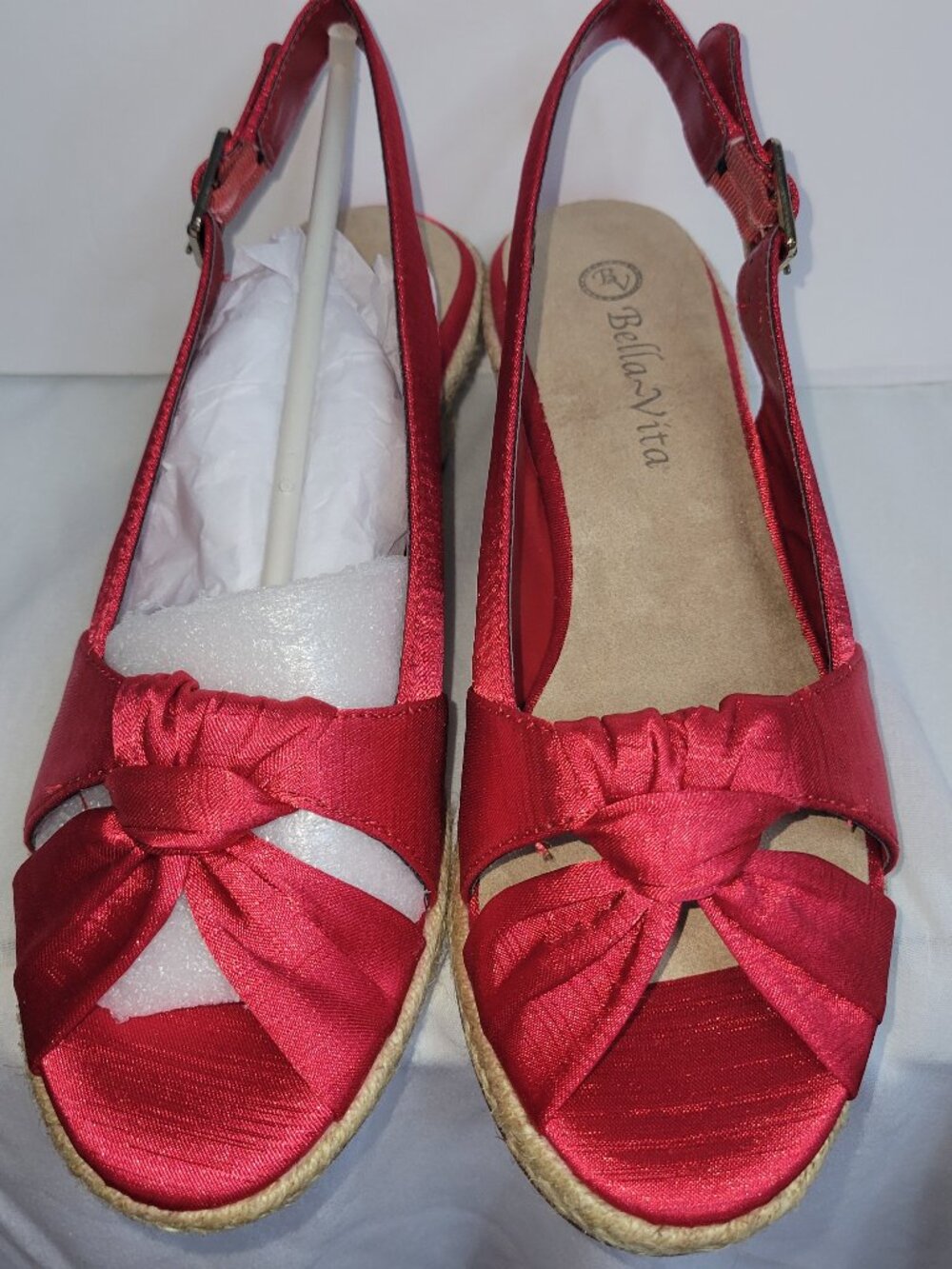 Elegant Bella Vita Red Silk Fabric Espadrille- Size 7M